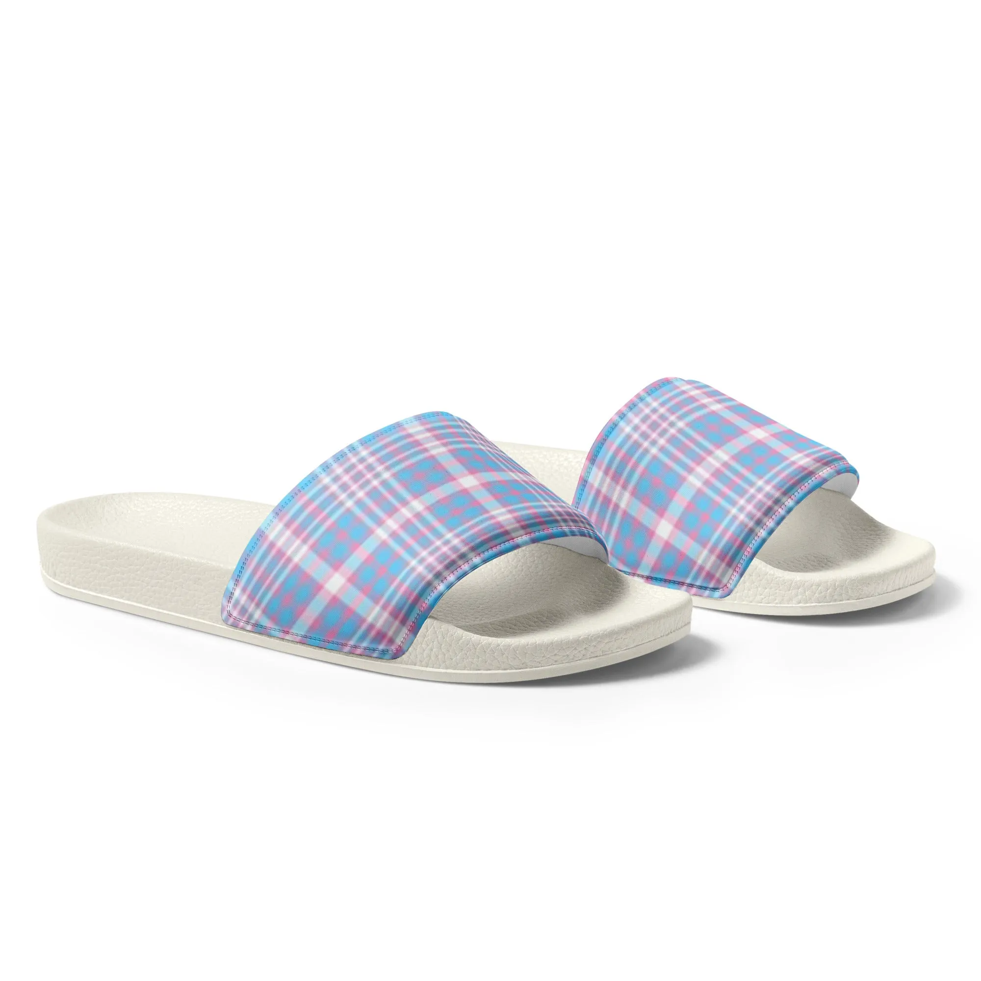 Transgender Trans Pride Women's Size Slides Sandals in Plaid