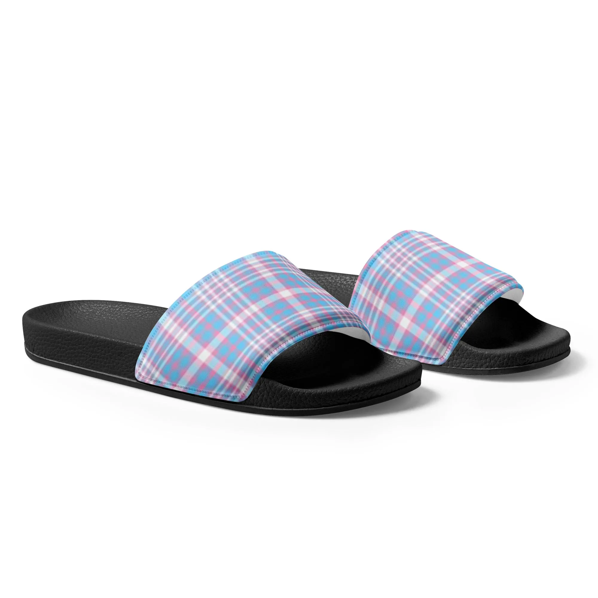 Transgender Trans Pride Women's Size Slides Sandals in Plaid