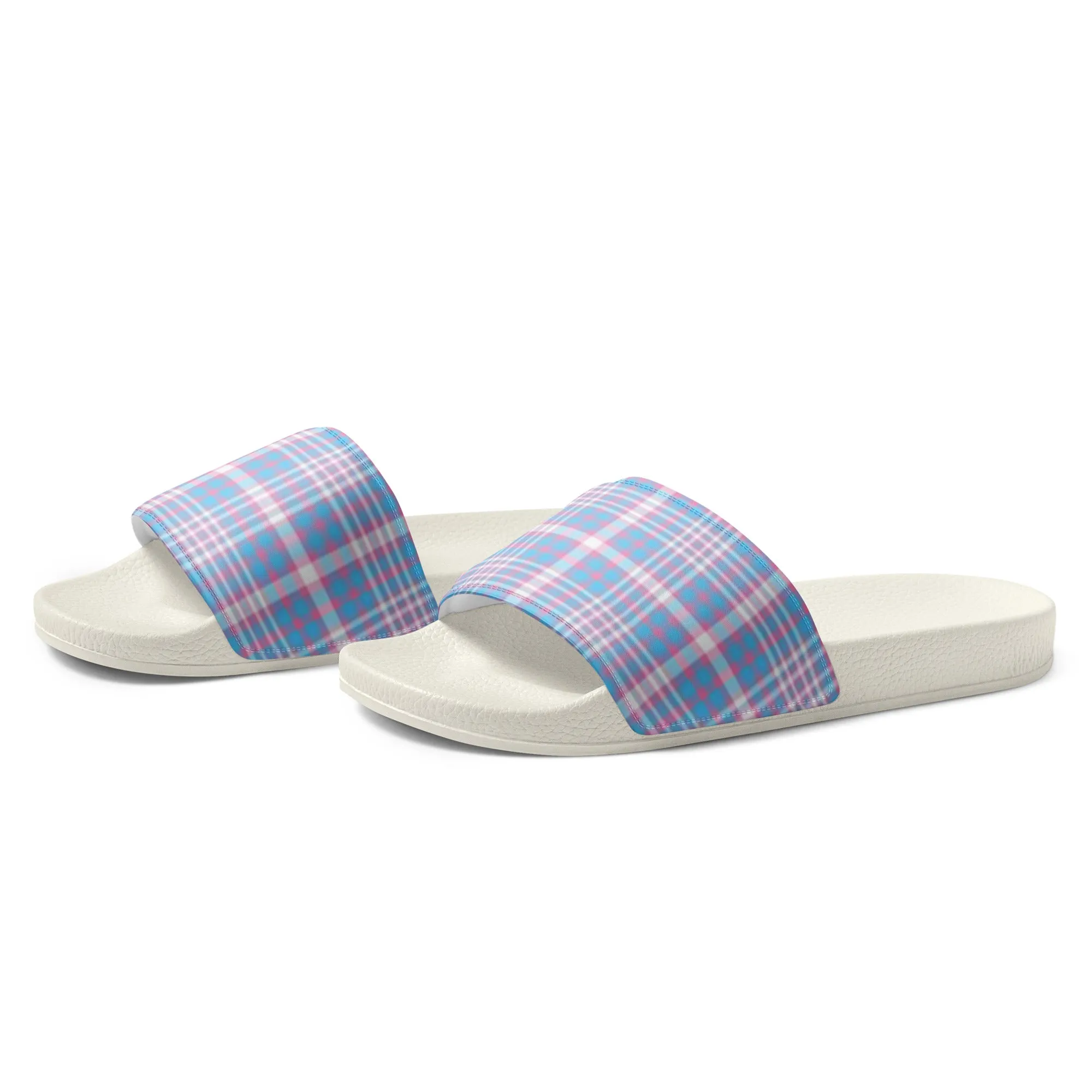 Transgender Trans Pride Women's Size Slides Sandals in Plaid