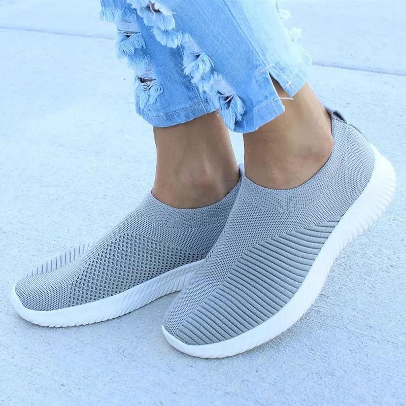 Women Shoes Knitting Sock Sneakers Women Spring Summer Slip On Flat Shoes Women Plus Size Loafers Flats Walking krasovki Famela