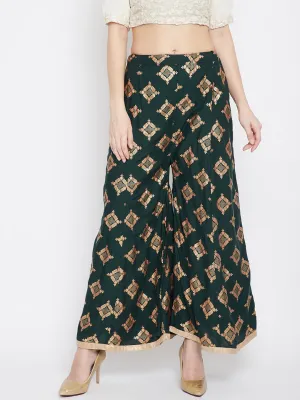 Women'S Bottle Green Wide Leg Printed Sharara