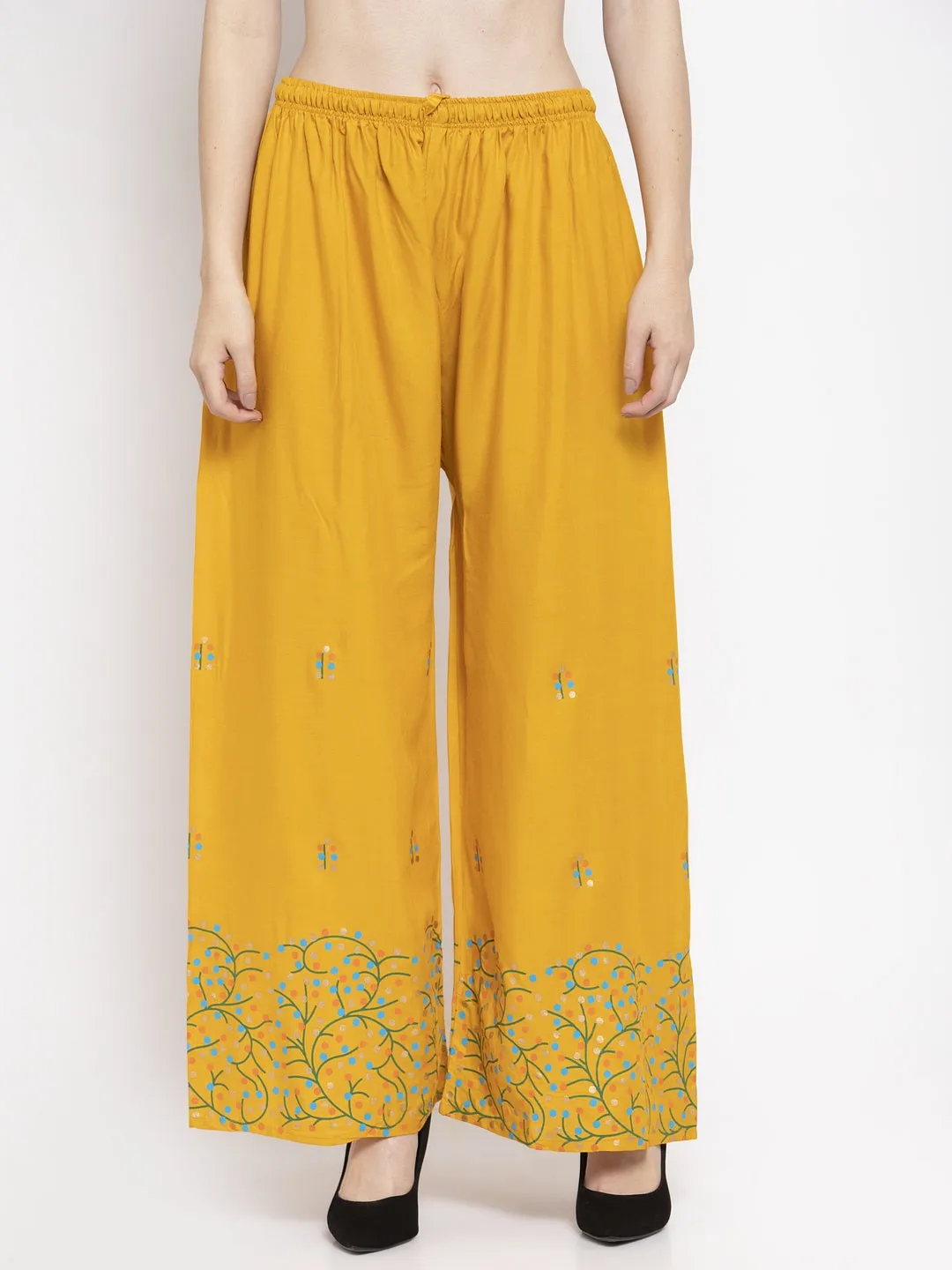 Women'S Mustard Rayon Printed Palazzo