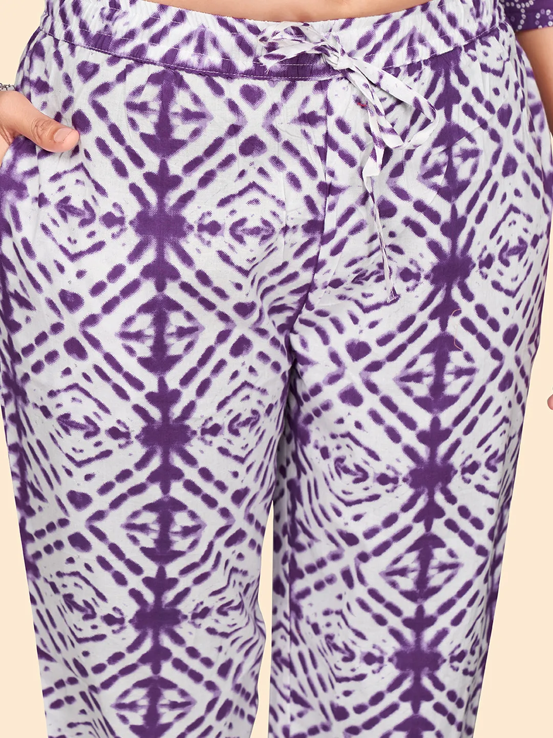 Women'S Print & Embroidered Straight Cotton Lavender Stitched Kurta Pant With Dupatta