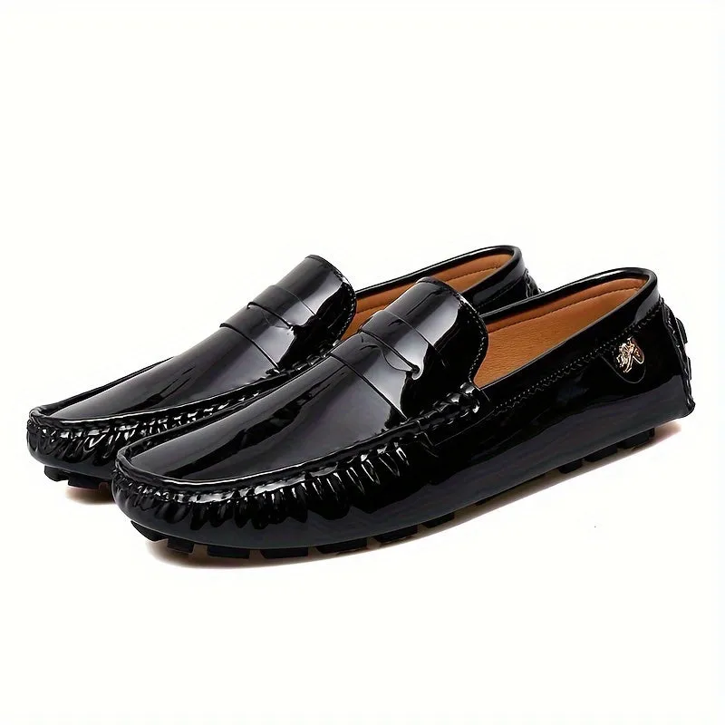 Womens Solid Color Microfiber Synthetic Leather Slip-on Loafers - Non-Slip Rubber Sole, Wear-Resistant, Comfortable, All-Season Flats - Easy to Wear, Breathable, and Durable