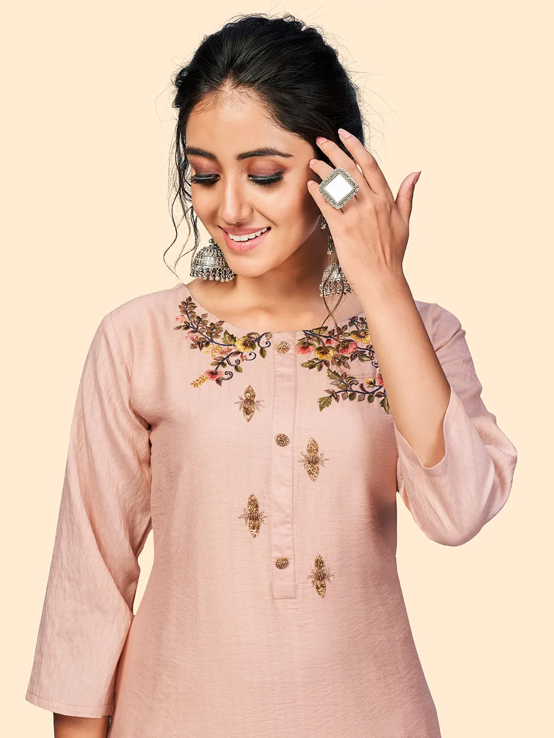 Women'S Viscose Hand Work Straight Stitched Kurta