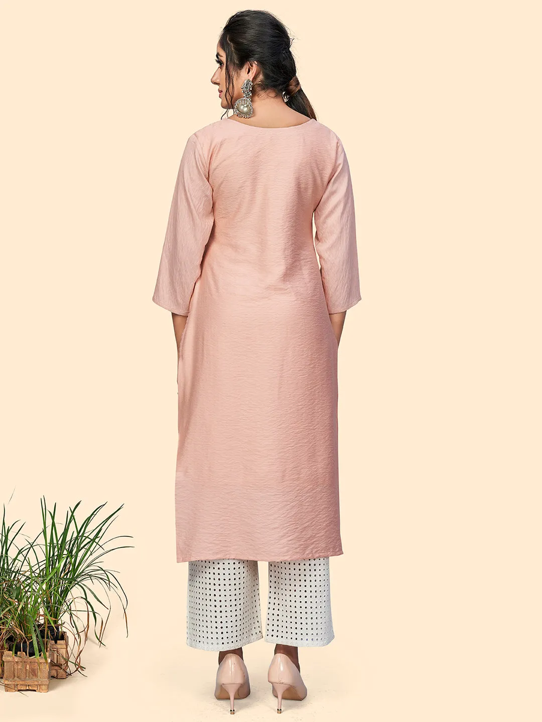 Women'S Viscose Hand Work Straight Stitched Kurta